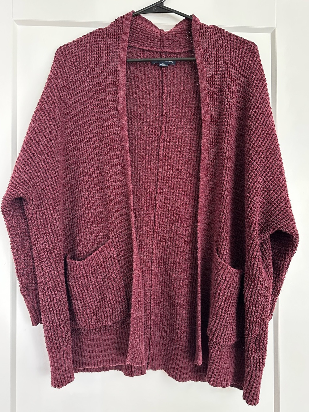 American Eagle Outfitters Open-Front Chunky Knit Cardigan - Wine